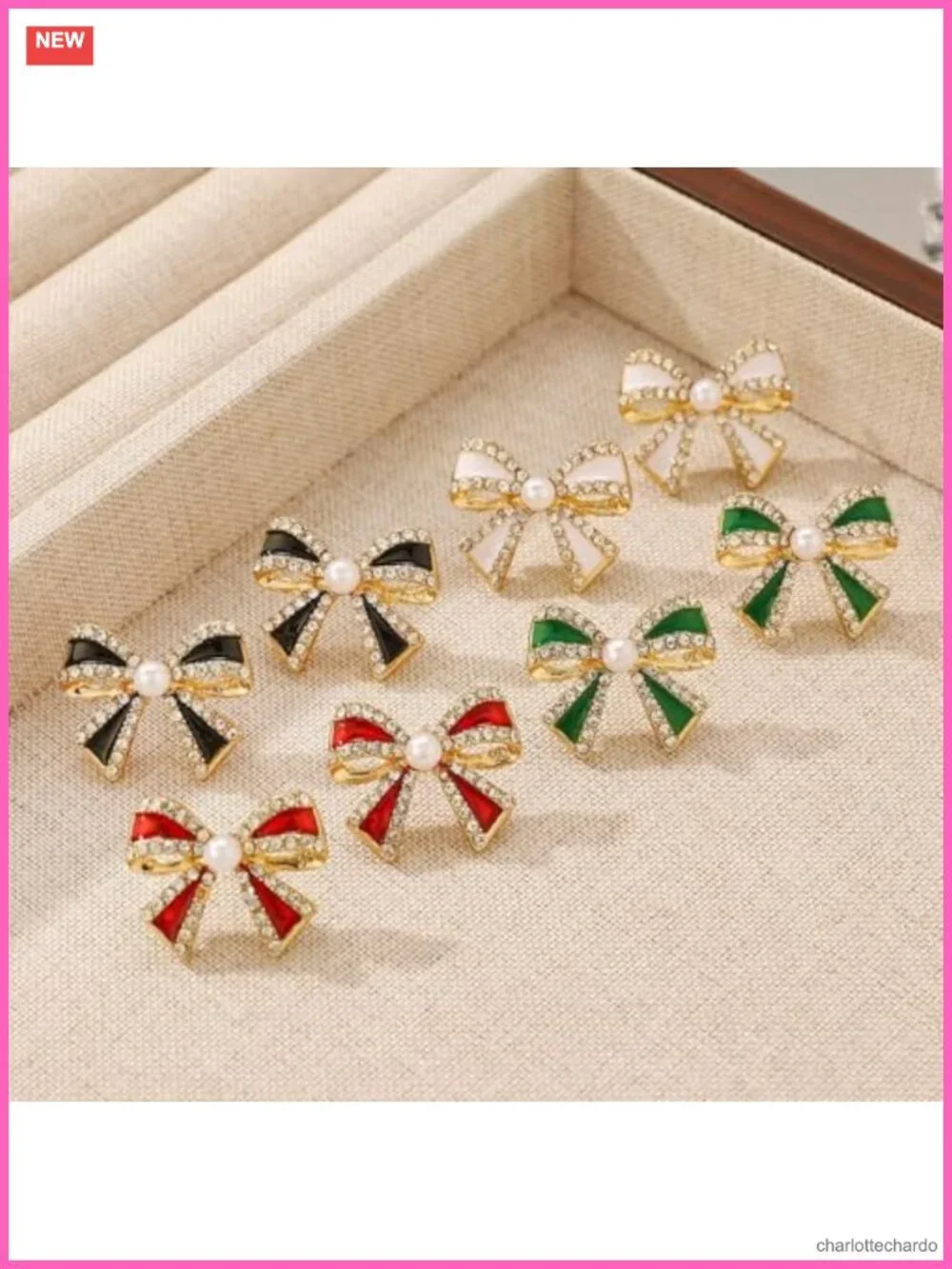 Gold Bow Stud Earrings Rhinestone Pearl Bowknot Women Wedding Party